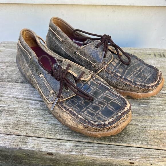 Twisted X Distressed Caiman Print Driving Mocs Moccasins WDM0101 6 1/2M - Picture 1 of 6